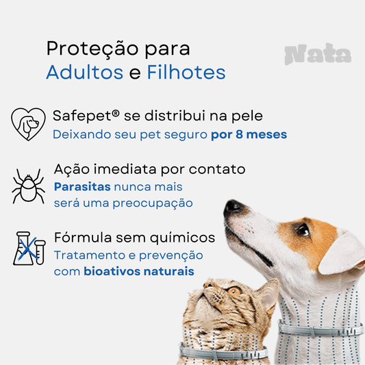 Colar SafePet Anti-Pulgas e Carrapatos [8 Meses de Proteção]